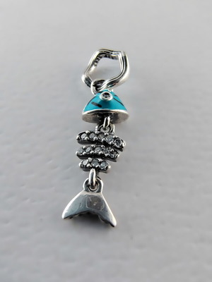 Silver Pandora charm with turquoise fishbone new