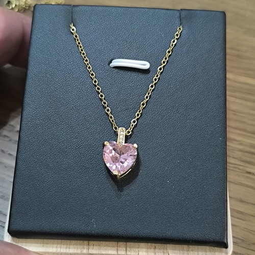 Necklace with Pink Heart and Gold Tone, Elegant Women's Jewelry