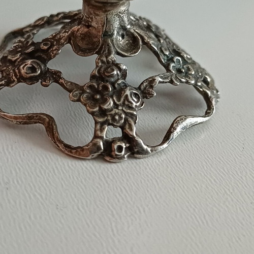 Vintage Antique Egg Cup Sterling Silver 925 with Floral Openwork Base