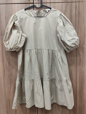 Koton tiered cotton dress beige with balloon sleeves size 40