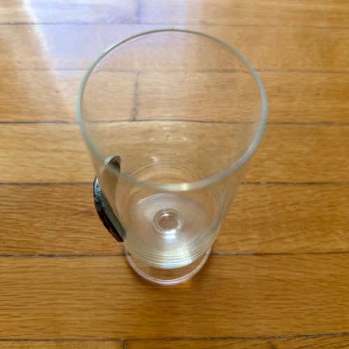 Drink glass with coin like new, collectible crystal stemmed