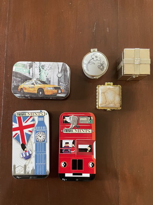 Set of 6 Vintage & Souvenir Metal and Porcelain Pillboxes