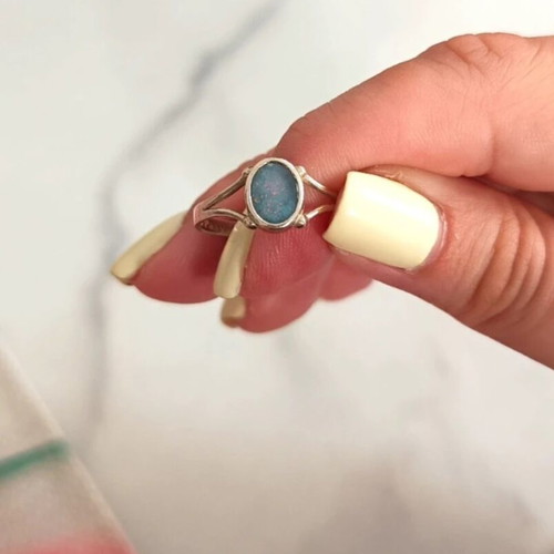 Silver ring 925 with natural blue opal stone like new