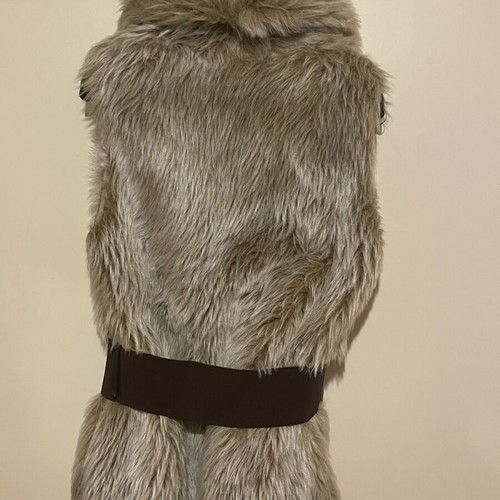 Fur sleeveless vest like new with belt, beige brown
