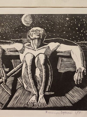 Woodcut print art like new