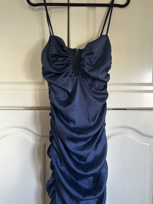 Oh Polly Navy Satin Ruched Mini Dress Size S like new