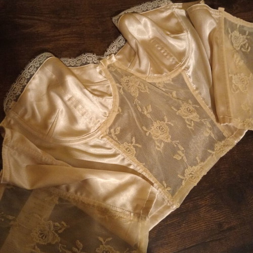 Sisley Strapless Bustier with Lace and Embroidery, New, Cream