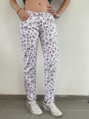 Floral Skinny Jeans with Pink and Purple Rose Print used