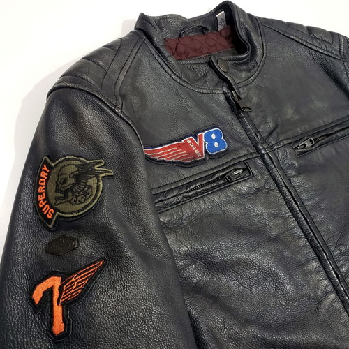 Superdry 111740 leather jacket with lining like new, size M-L, gray