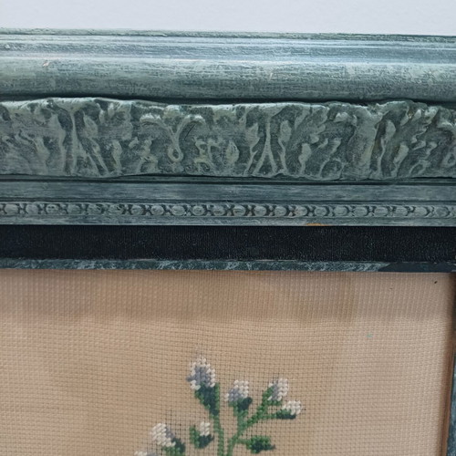 Embroidered painting used with greenish frame 34cm x 54cm