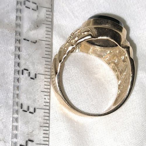 Men's gold ring new with horseshoe and horse design natural onyx 14k