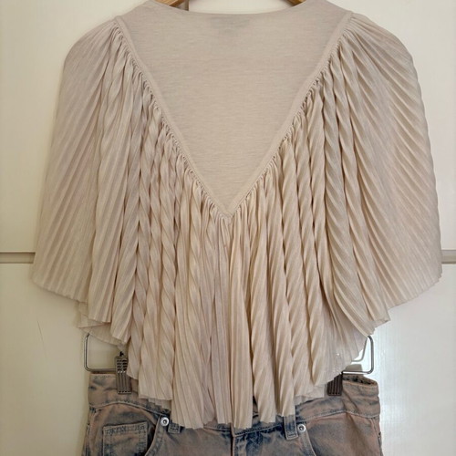 H&M Beige Pleated Bolero Jacket with V-Neck Size S like new