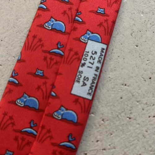 Hermes tie new, blue and red, 100% silk, made in France