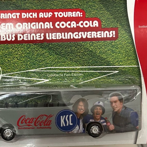 Karlsruhe FC Coca Cola collectible bus new, 1/87 HO scale miniature