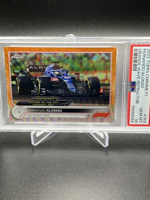 2022 Topps Chrome Formula 1 Fernando Alonso Driver of the Day Orange Refractor /25 PSA 10