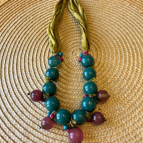 Handmade modern necklace new with ceramic green stones
