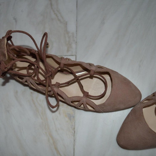 Zara suede-leather ballet lace-up flats new, dusty mauve pink, size 38