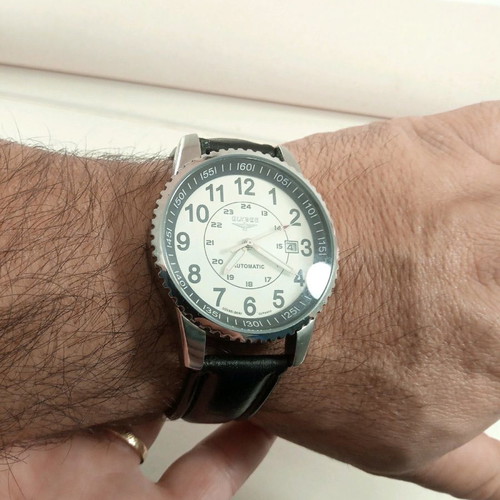 Elysee Automatic White Watch Dusseldorf Germany 3 ATM, unused, leather strap