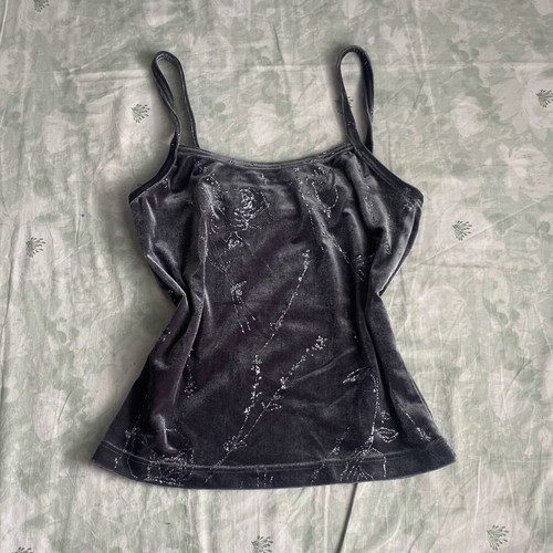 90s vintage velvet top with rhinestones new, gray and green