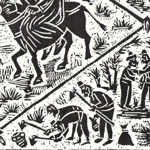 Linocut Hitŭr Petŭr and Nastradin Hodja new