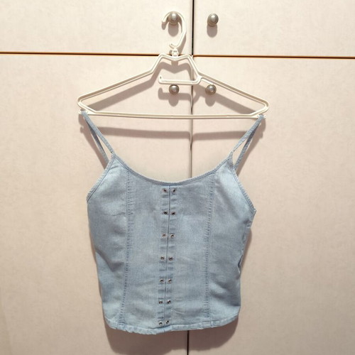 Vintage denim blouse used, size M, blue cotton
