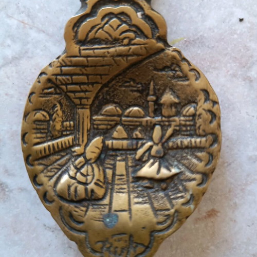 Handmade brass spoon rare from 1950 with Ya Hazreti Mevlana design like new