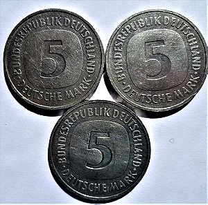 ΓΕΡΜΑΝΙΑ / GERMANY 5 mark 1975-2001 - LOT 3 κέρματα