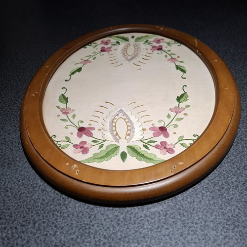 Handmade Serving Tray with Embroidery and Wooden Frame used