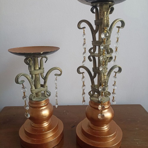 Antique metal candlesticks, set of 2, 36 and 24 cm height