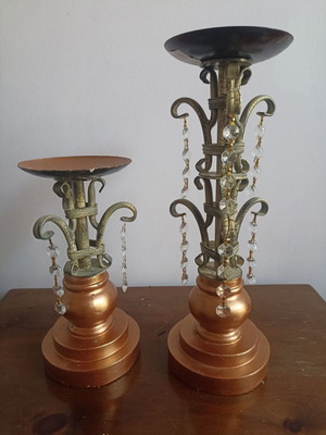 Antique metal candlesticks, set of 2, 36 and 24 cm height