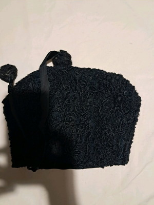 Vintage Muff used, astrakhan bag and black hand cover