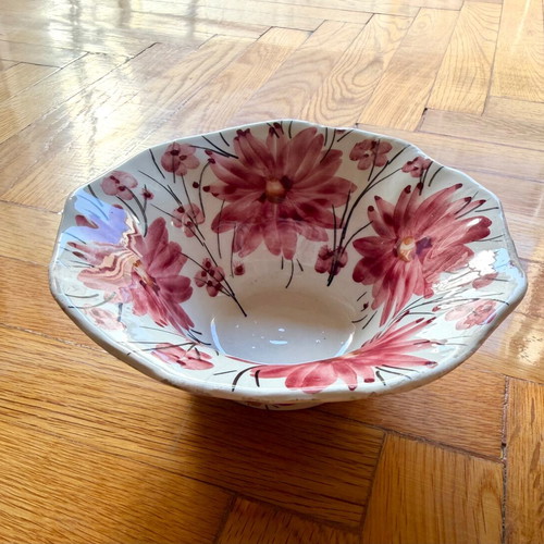 Ceramic bowl with pink floral design, 15 cm