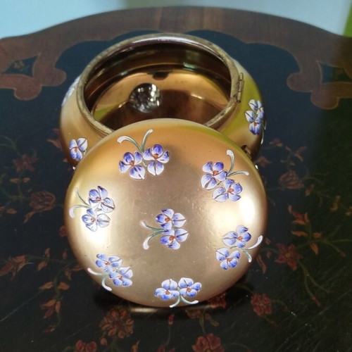Art Nouveau vintage crystal fondue pot with hinged lid