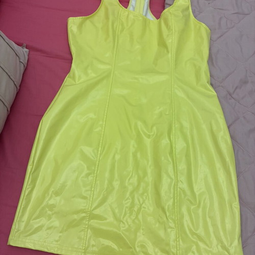 Shein yellow vinyl dress new, size L