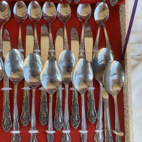 Cutlery set vintage Korea floral stainless steel used, 72 pieces