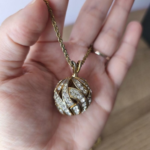 Necklace gold color with zircon ball pendant like new