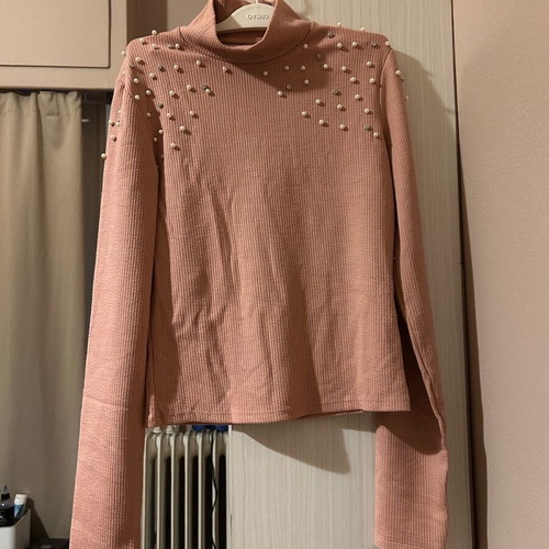 Long-sleeve blouse with rhinestones like new, pink, size S