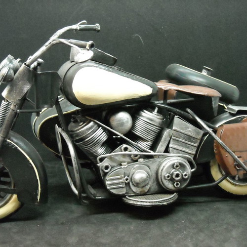 Decorative vintage Harley Davidson type motorcycle with sidecar used