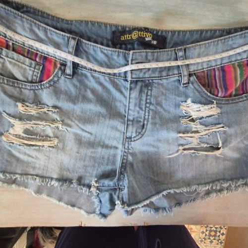 Attrattivo denim shorts used, size L, blue with colorful details