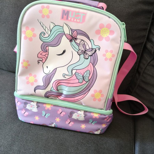 School insulated shoulder lunch bag 7lt purple unicorns 22x16x28cm