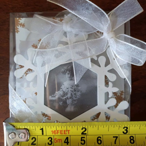 Vintage Christmas ornament frame metal snowflake new