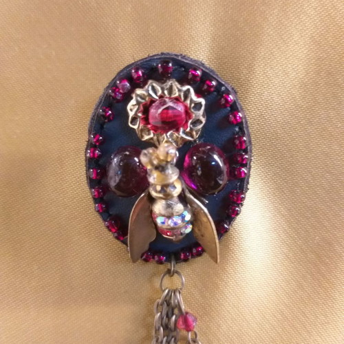 Bee Brooch handmade with leather base and bronze bee