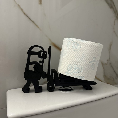 Original toilet paper holder with man pushing trolley design, black
