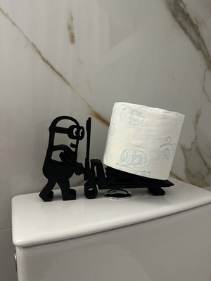 Original toilet paper holder with man pushing trolley design, black