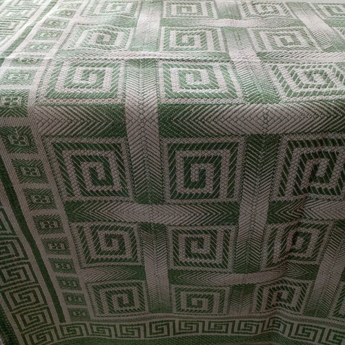 Set of 2 vintage woven blankets with meander pattern, sage green and beige