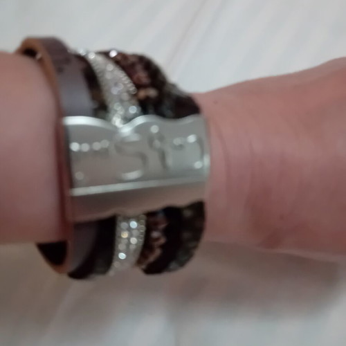 Bracelet with leather, metal, and beads, new, GC Accessories