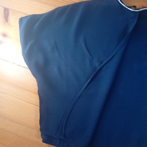 Zara cape blouse used, dark blue with white trim, batwing sleeves