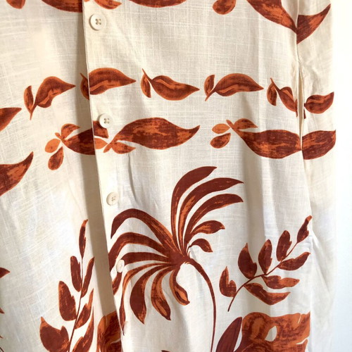 Summer Linen Dress Kimono Caftan S/M new, beige with tropical print