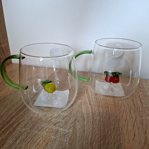 Set of 2 mugs with 3D cherry and lemon design, 400 ml