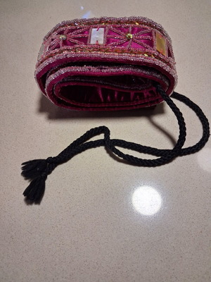 Ethnic Boho Handmade Belt like new, adjustable, fuchsia and burgundy